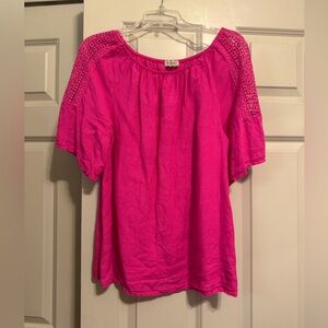 Fuchsia Linen Top with Cute Sleeve Detail